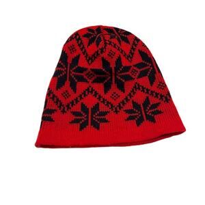 Vintage Wigwam Red Vintage Wool Beanie blue snowflakes